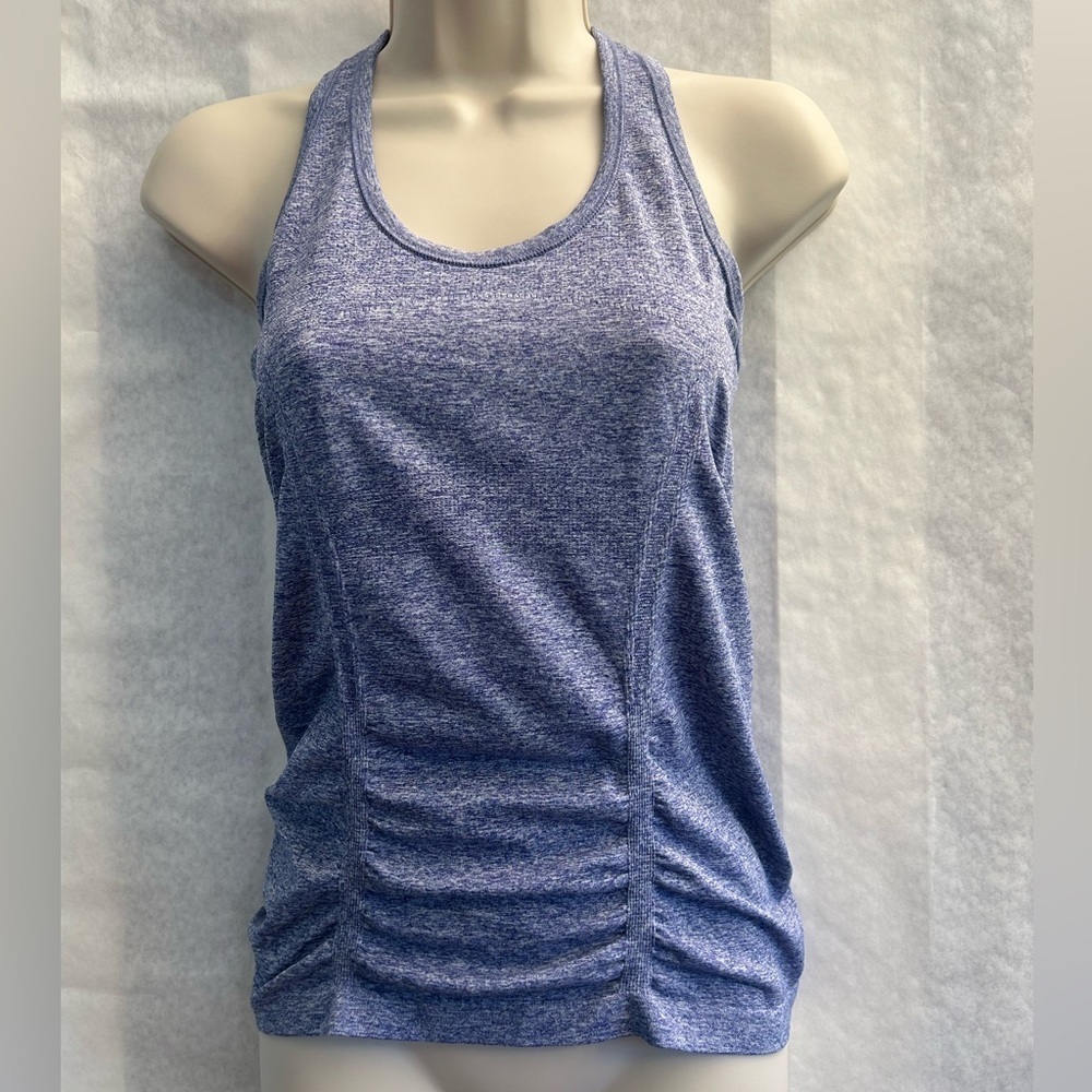 Athleta Fastest Track‎ Blue/Purple Heather Women's Tank Top ruched Sz-XS.  Y1